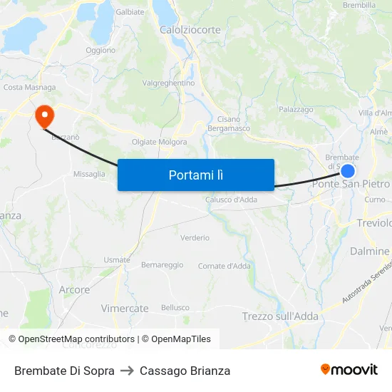 Brembate Di Sopra to Cassago Brianza map