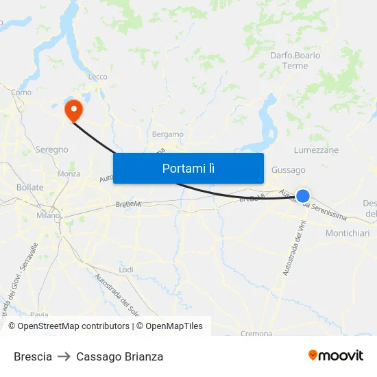 Brescia to Cassago Brianza map