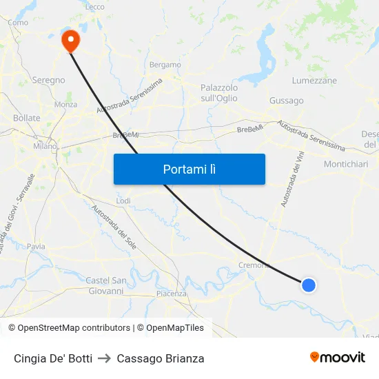 Cingia De' Botti to Cassago Brianza map