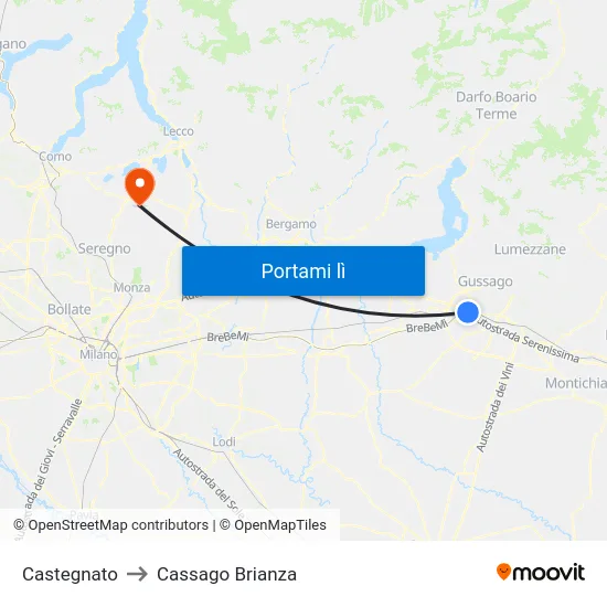 Castegnato to Cassago Brianza map