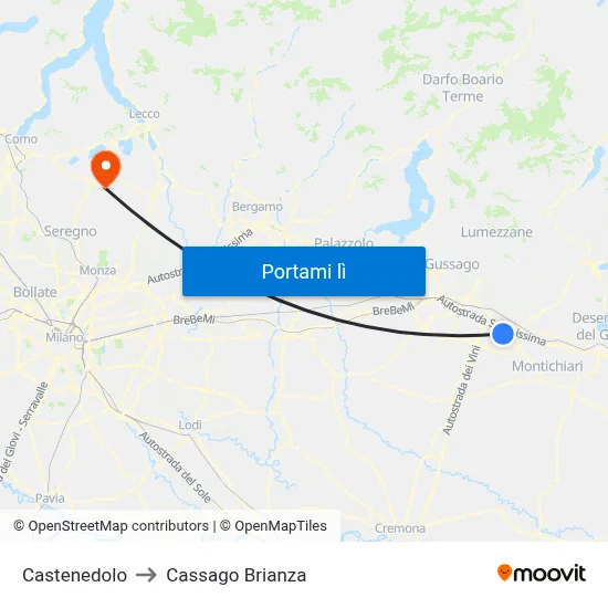 Castenedolo to Cassago Brianza map