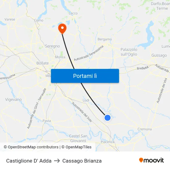 Castiglione D' Adda to Cassago Brianza map