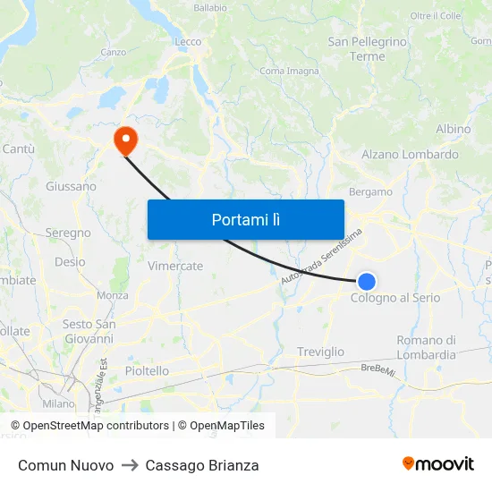 Comun Nuovo to Cassago Brianza map