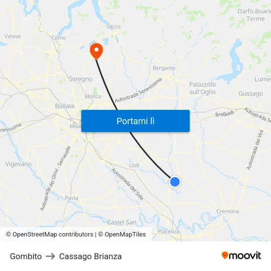 Gombito to Cassago Brianza map
