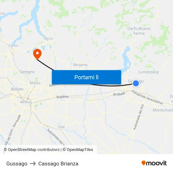 Gussago to Cassago Brianza map