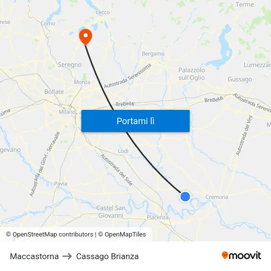 Maccastorna to Cassago Brianza map