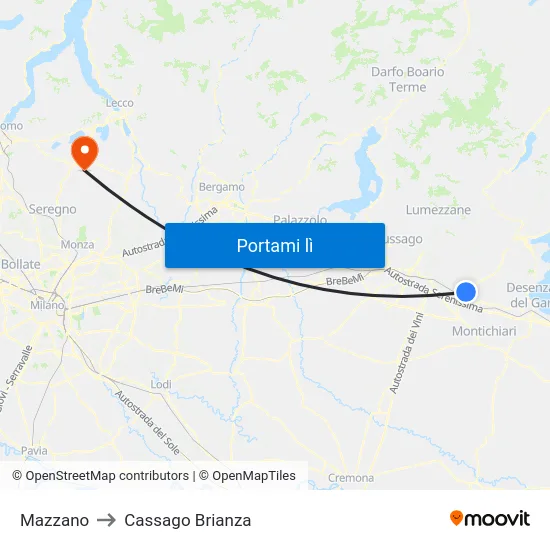 Mazzano to Cassago Brianza map