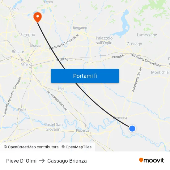 Pieve D' Olmi to Cassago Brianza map