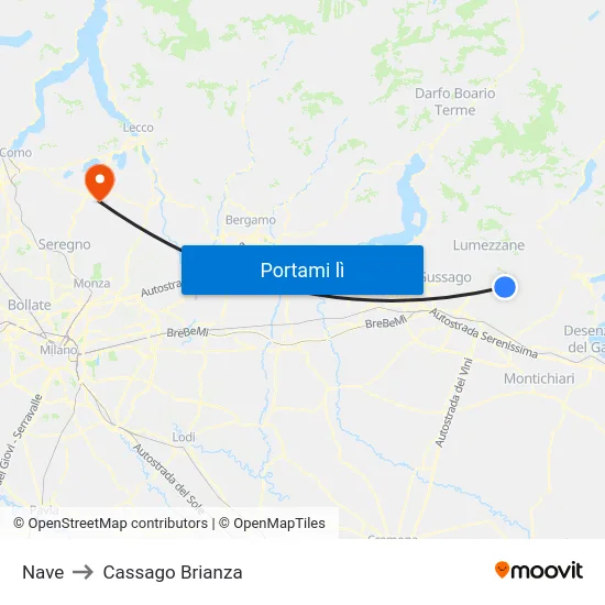 Nave to Cassago Brianza map