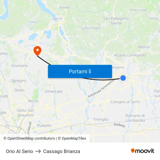 Orio Al Serio to Cassago Brianza map