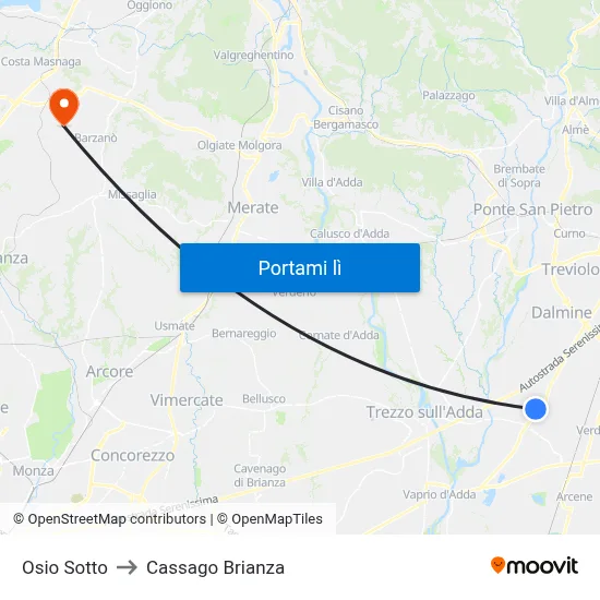 Osio Sotto to Cassago Brianza map