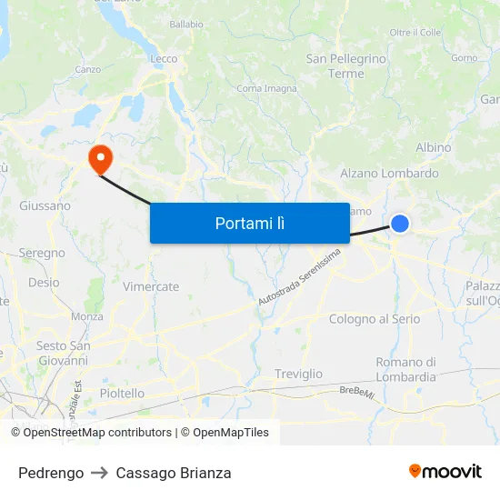 Pedrengo to Cassago Brianza map