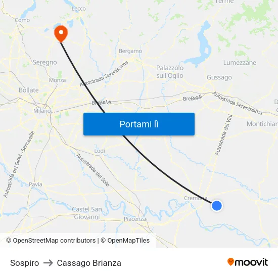 Sospiro to Cassago Brianza map