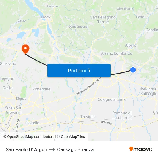 San Paolo D' Argon to Cassago Brianza map