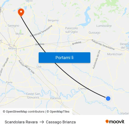 Scandolara Ravara to Cassago Brianza map