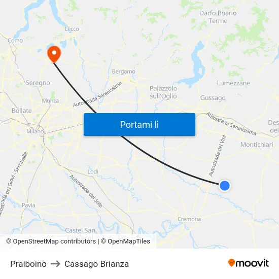 Pralboino to Cassago Brianza map