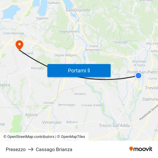 Presezzo to Cassago Brianza map