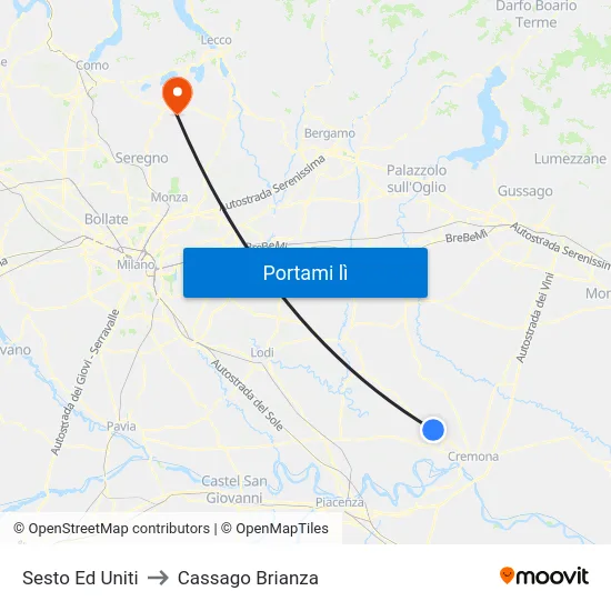 Sesto Ed Uniti to Cassago Brianza map