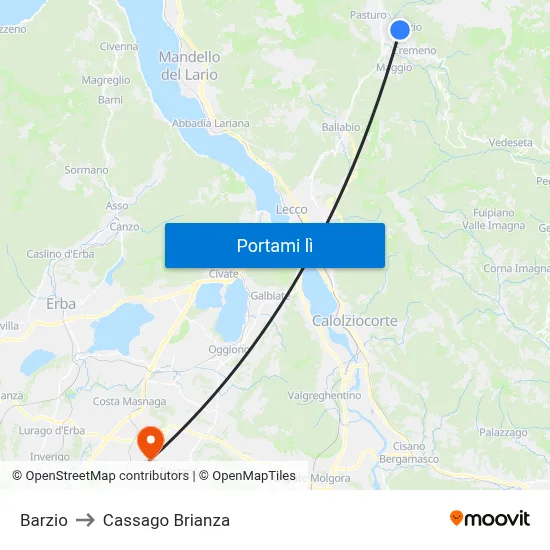 Barzio to Cassago Brianza map