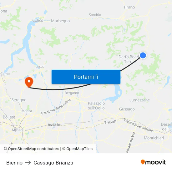 Bienno to Cassago Brianza map