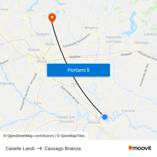 Caselle Landi to Cassago Brianza map