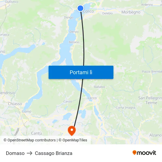 Domaso to Cassago Brianza map