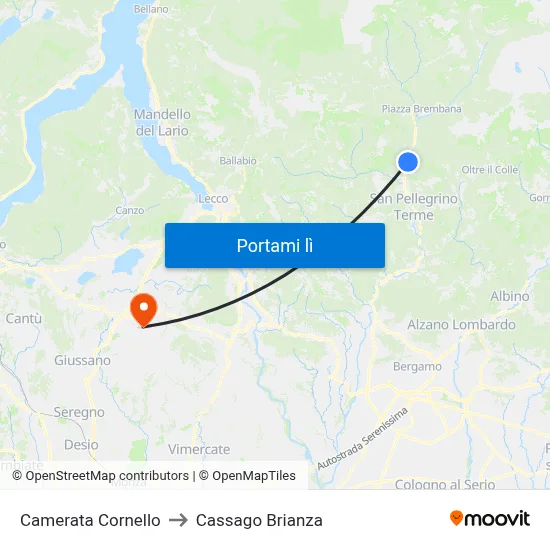 Camerata Cornello to Cassago Brianza map