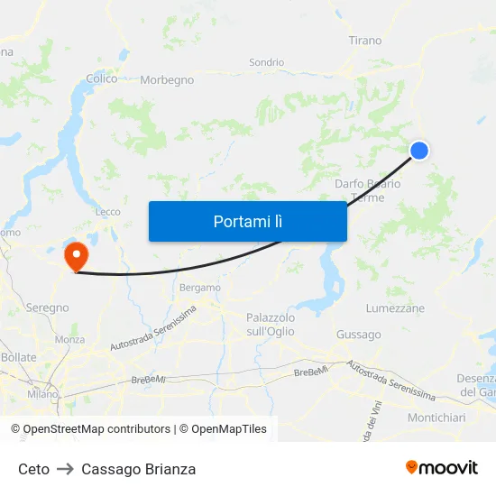 Ceto to Cassago Brianza map