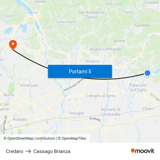 Credaro to Cassago Brianza map