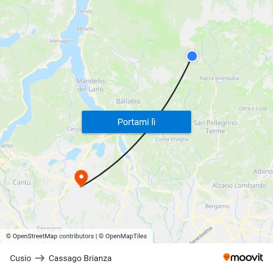 Cusio to Cassago Brianza map