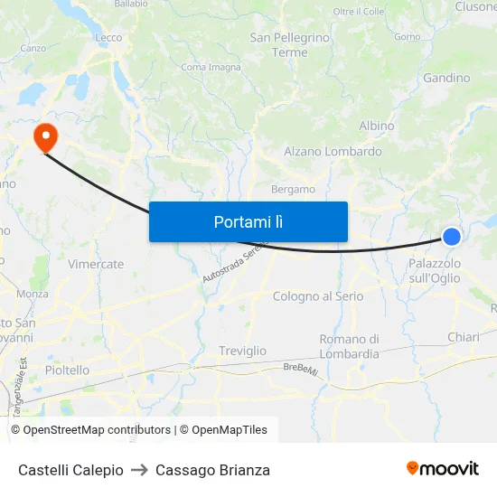 Castelli Calepio to Cassago Brianza map