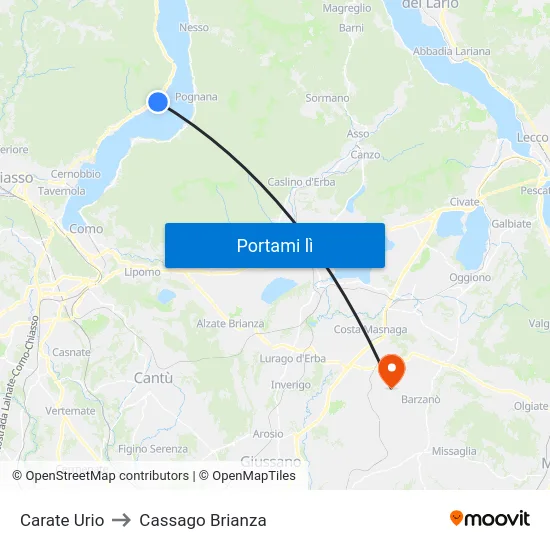 Carate Urio to Cassago Brianza map