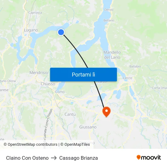 Claino Con Osteno to Cassago Brianza map
