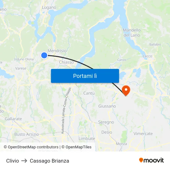 Clivio to Cassago Brianza map