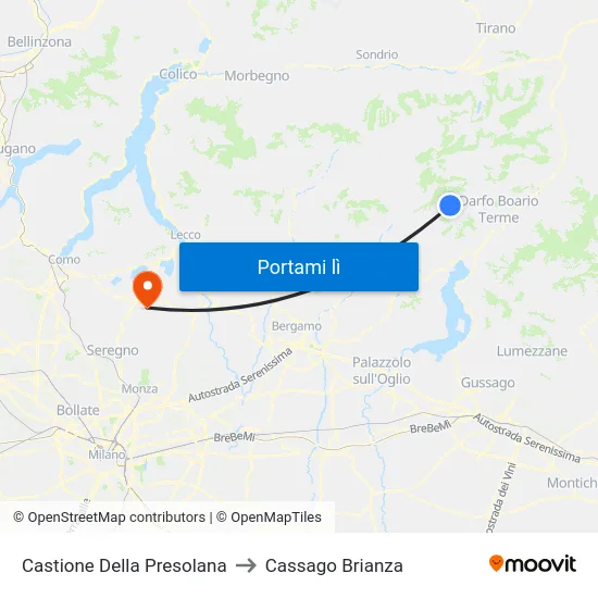 Castione Della Presolana to Cassago Brianza map
