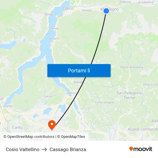 Cosio Valtellino to Cassago Brianza map