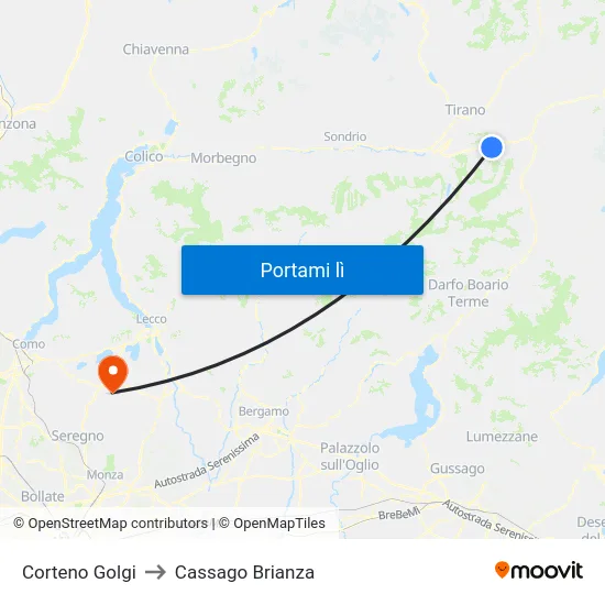 Corteno Golgi to Cassago Brianza map
