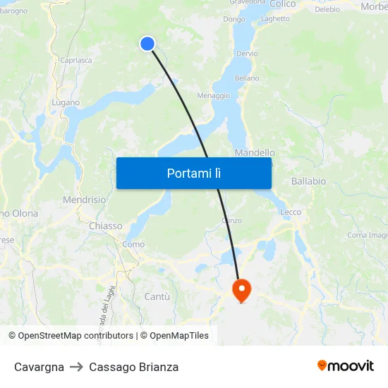 Cavargna to Cassago Brianza map