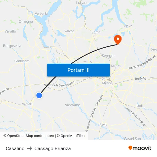 Casalino to Cassago Brianza map