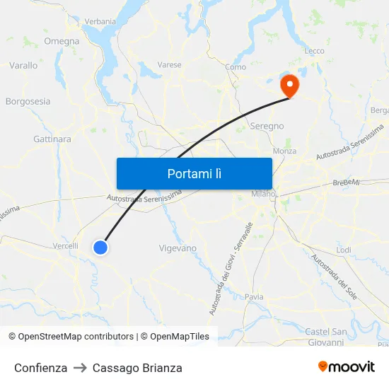 Confienza to Cassago Brianza map
