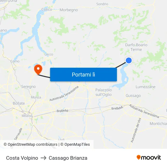 Costa Volpino to Cassago Brianza map