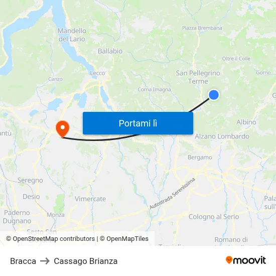 Bracca to Cassago Brianza map