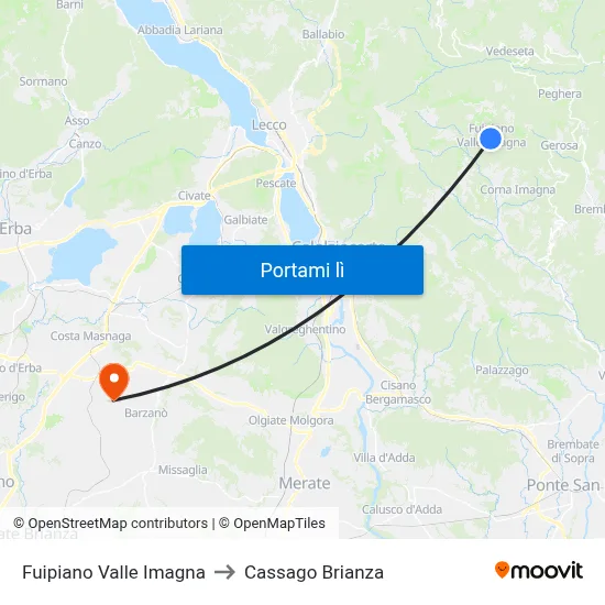 Fuipiano Valle Imagna to Cassago Brianza map