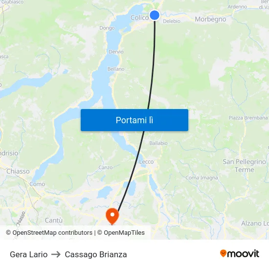 Gera Lario to Cassago Brianza map