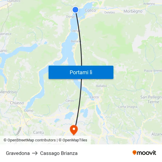 Gravedona to Cassago Brianza map