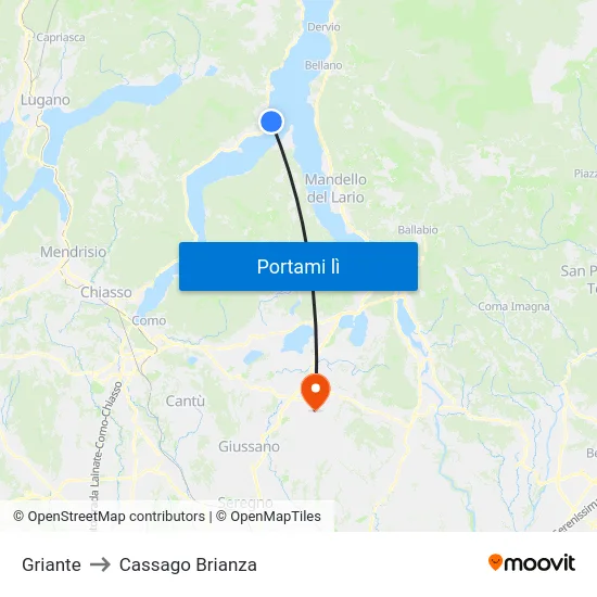 Griante to Cassago Brianza map