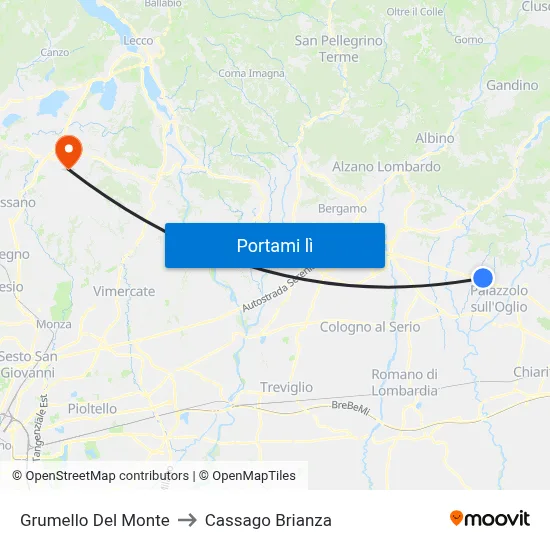 Grumello Del Monte to Cassago Brianza map