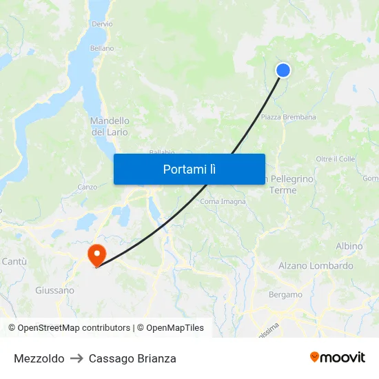 Mezzoldo to Cassago Brianza map