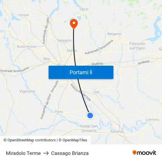Miradolo Terme to Cassago Brianza map