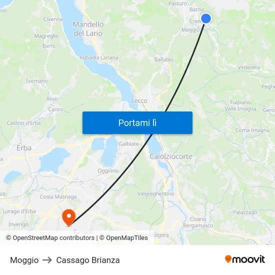 Moggio to Cassago Brianza map